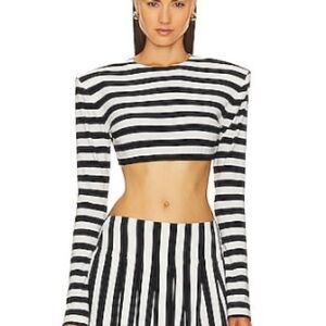 Norma Kamali Monochrome Striped Crop Top